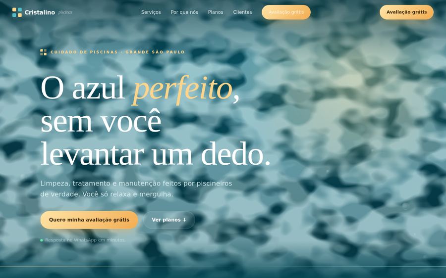 Exemplo de site de empresa de limpeza e cuidado de piscinas