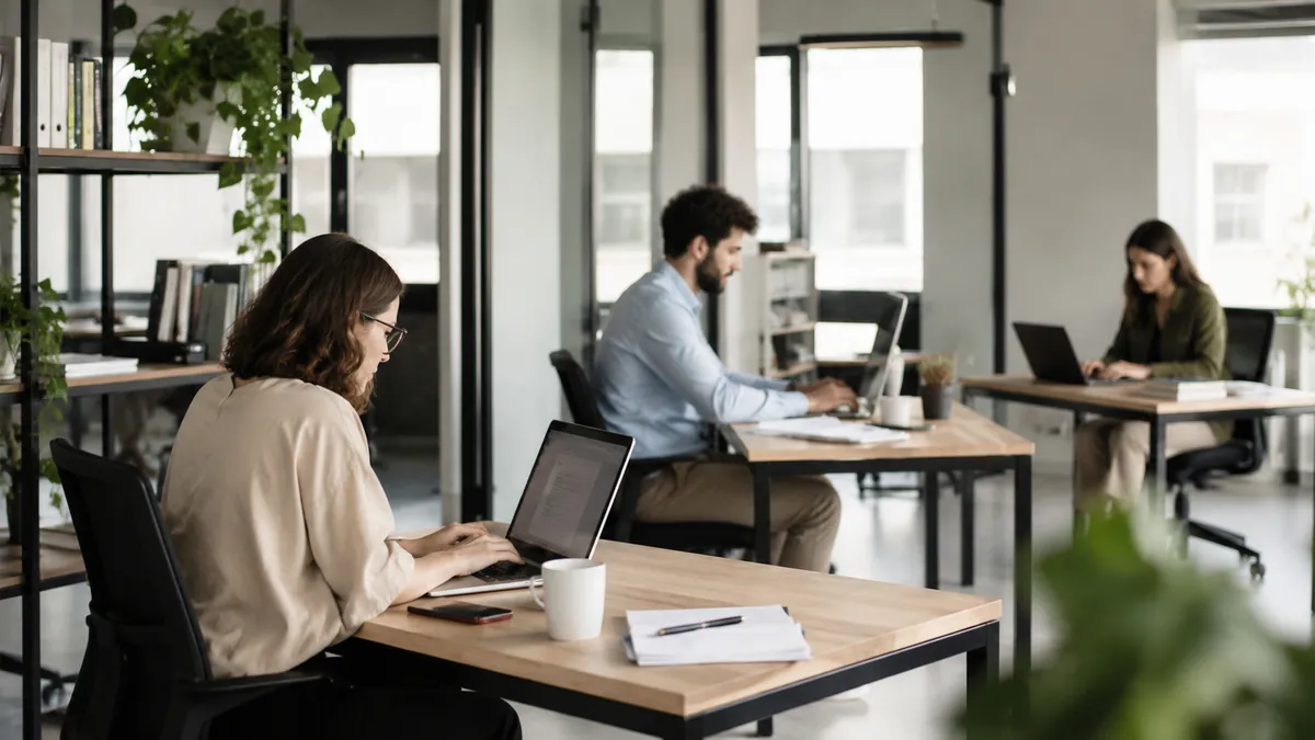 Equipe pequena discutindo a divisão de um trabalho