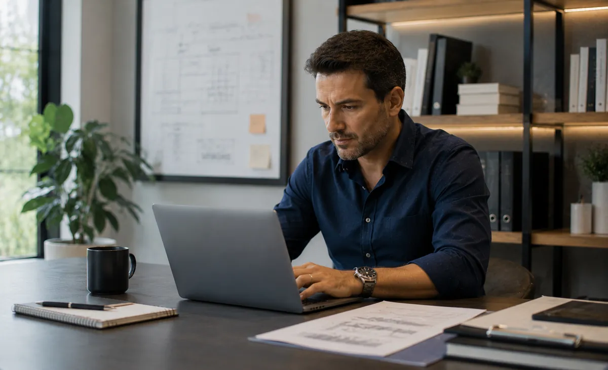 Gestor comparando fornecedores e prazos na tela do notebook