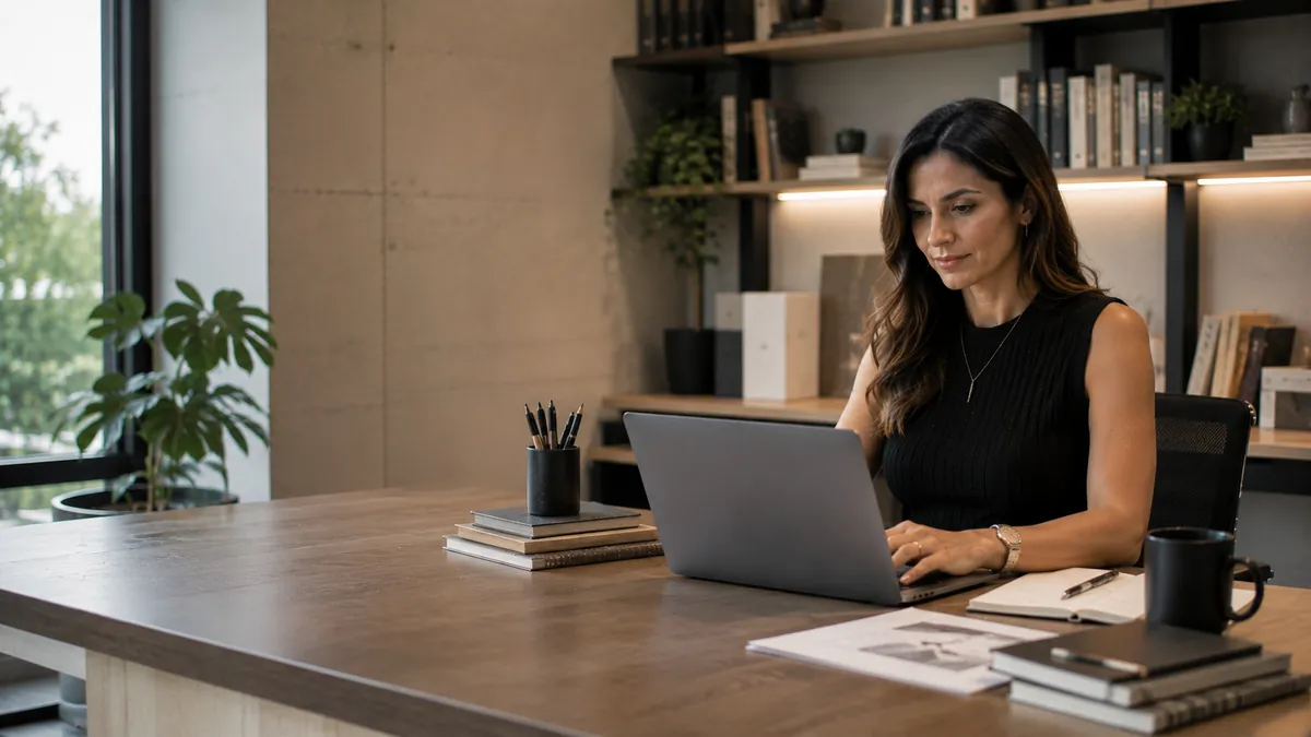 Profissional trabalhando em um escritório contemporâneo